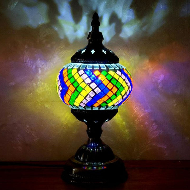 Handcrafted Turkish Stained Glass Nightstand Lamp - Elegant Single-Bulb Table Light for Restaurants