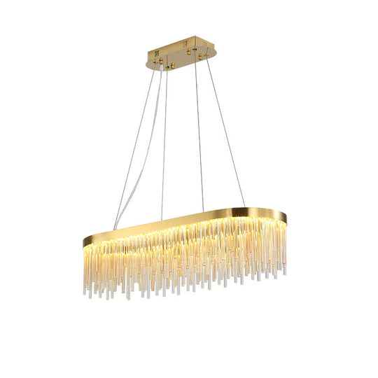 Modern Brass LED Chandelier Light for Dining Room - Oval Crystal Rod Ceiling Fixture