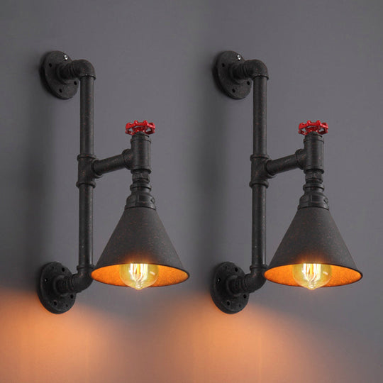 Vintage Single-Bulb Conical Wall Light Fixture with Water Pipe Iron Wall Mounted Lamp in Rust