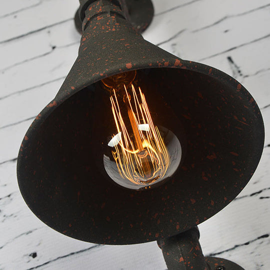Vintage Single-Bulb Conical Wall Light Fixture with Water Pipe Iron Wall Mounted Lamp in Rust