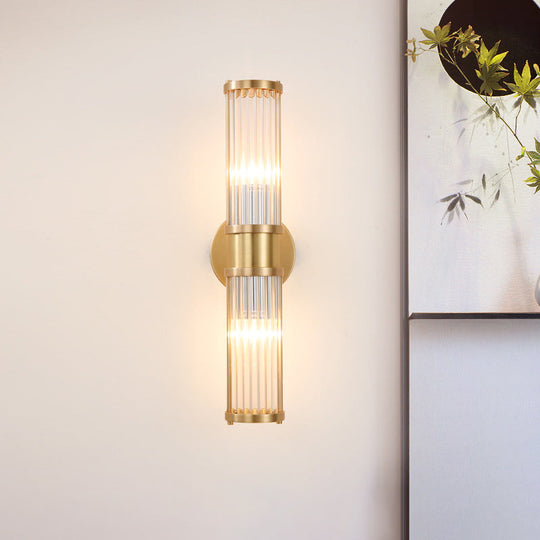 Modern Brass Linear Wall Lamp with Clear Crystal Sconce - 2 Lights, Stylish Design