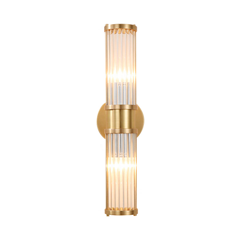 Modern Brass Linear Wall Lamp with Clear Crystal Sconce - 2 Lights, Stylish Design