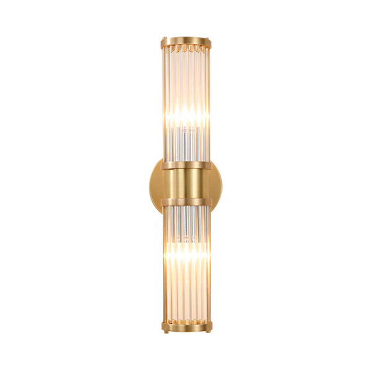 Modern Brass Linear Wall Lamp with Clear Crystal Sconce - 2 Lights, Stylish Design