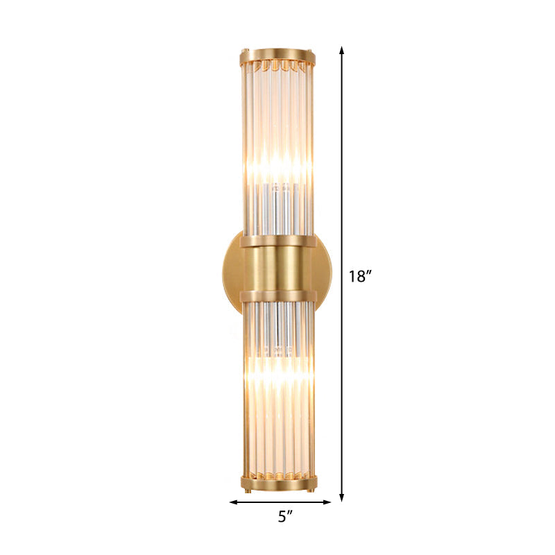 Modern Brass Linear Wall Lamp with Clear Crystal Sconce - 2 Lights, Stylish Design