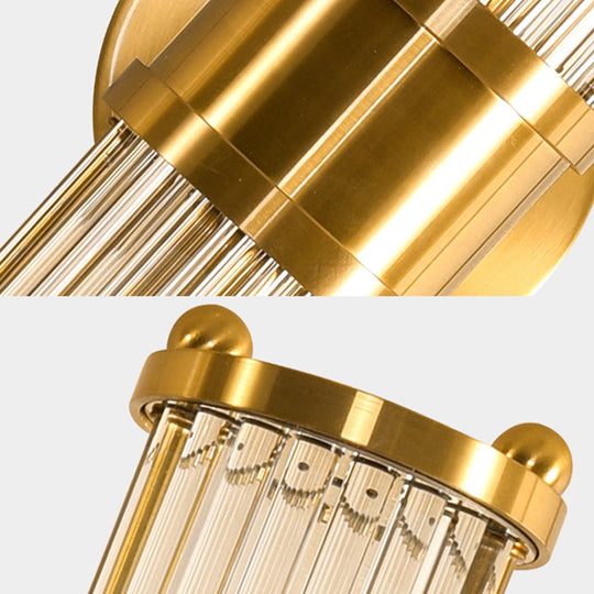 Modern Brass Linear Wall Lamp with Clear Crystal Sconce - 2 Lights, Stylish Design