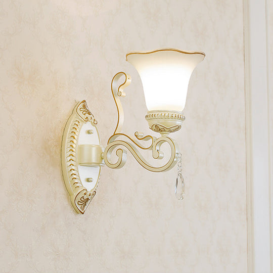 Frosted Glass Wall Sconce with Floral Shade and Crystal Accent for Living Room