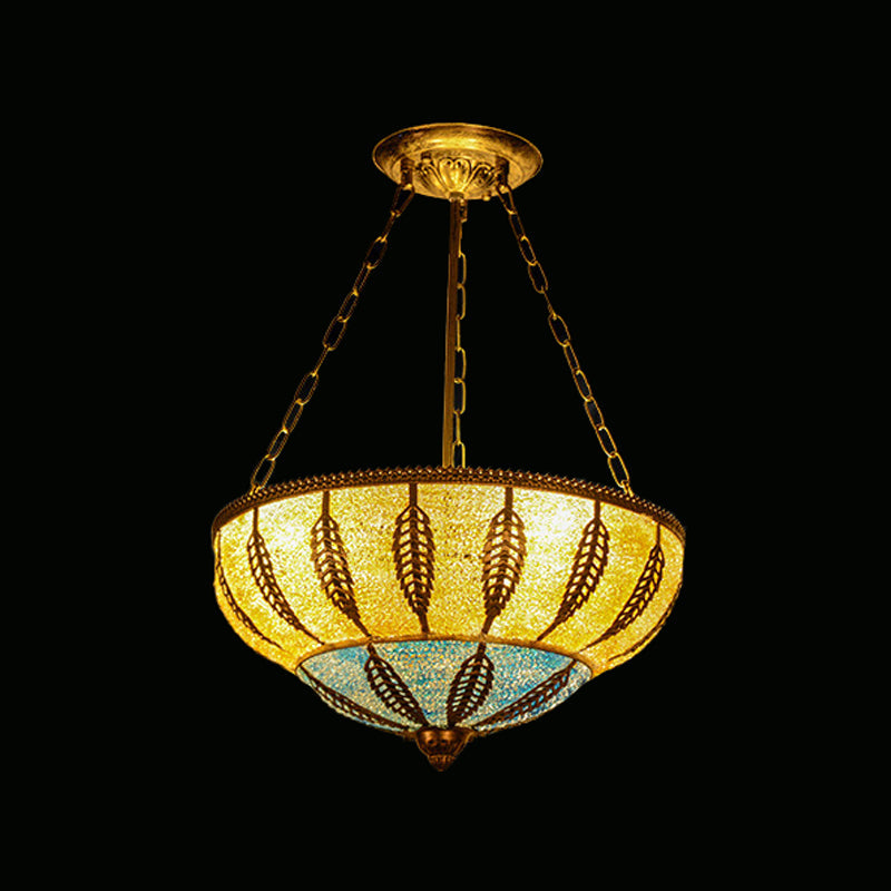 Moroccan 3-Headed Yellow Metallic Bowl Ceiling Chandelier for Restaurants