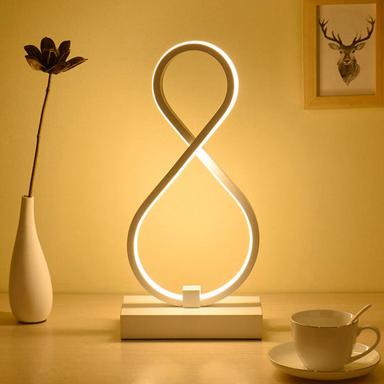 Sleek Curve LED Table Lamp for Living Room Nightstand - Simplicity Style, Metallic Finish