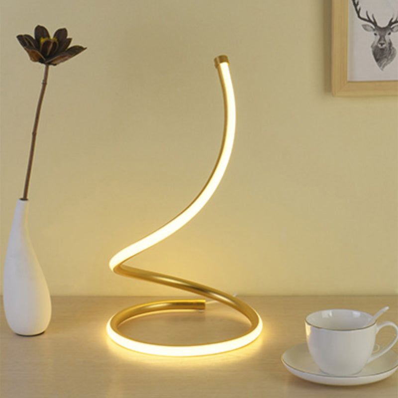Sleek Curve LED Table Lamp for Living Room Nightstand - Simplicity Style, Metallic Finish