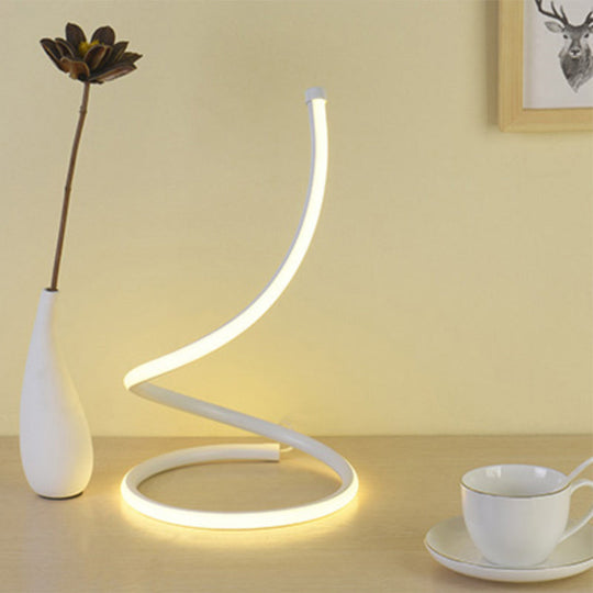 Sleek Curve LED Table Lamp for Living Room Nightstand - Simplicity Style, Metallic Finish
