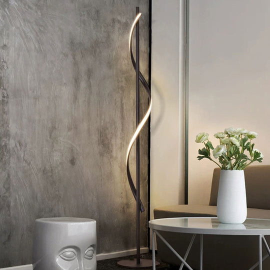 Sleek Spiral Floor Lamp - Modern Acrylic LED Lighting for Living Room in Dark Coffee