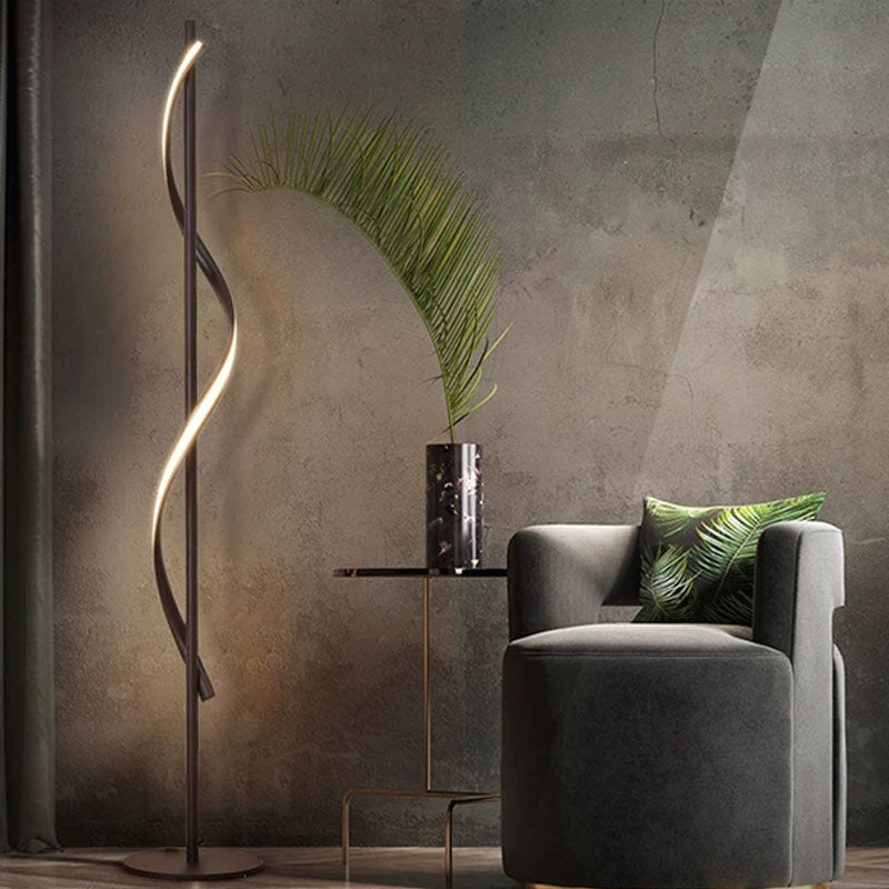 Sleek Spiral Floor Lamp - Modern Acrylic LED Lighting for Living Room in Dark Coffee