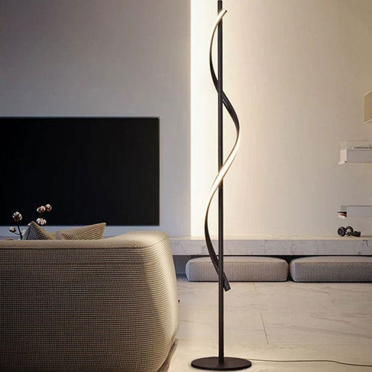 Sleek Spiral Floor Lamp - Modern Acrylic LED Lighting for Living Room in Dark Coffee