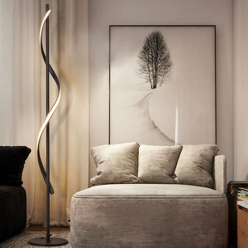 Sleek Spiral Floor Lamp - Modern Acrylic LED Lighting for Living Room in Dark Coffee