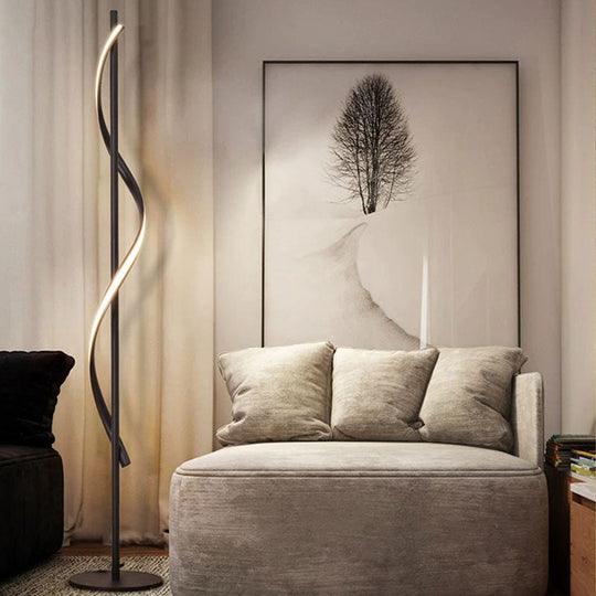 Sleek Spiral Floor Lamp - Modern Acrylic LED Lighting for Living Room in Dark Coffee