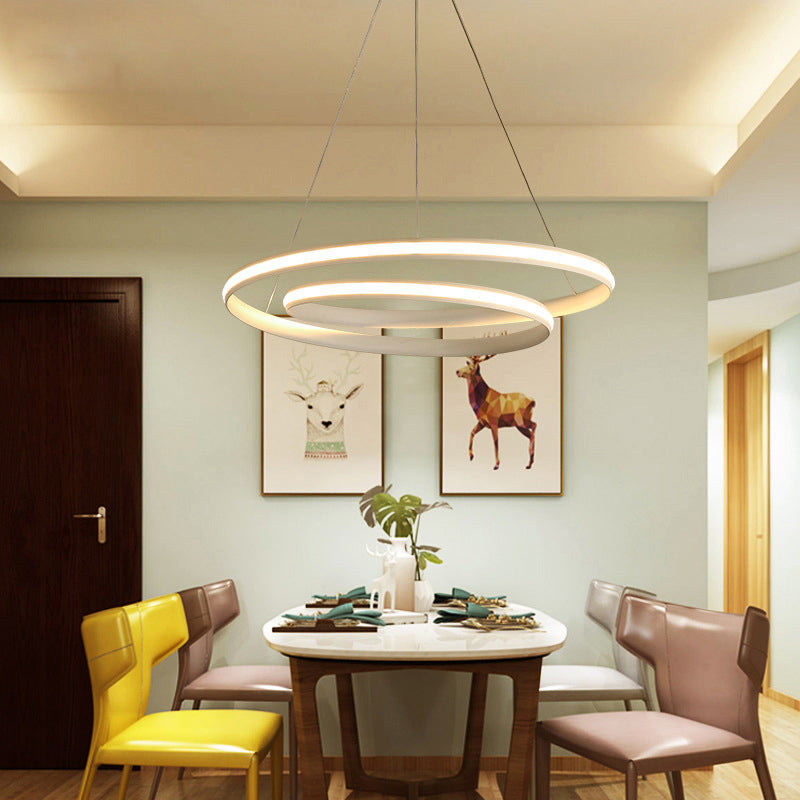 Minimalist LED Pendant Light: Metallic Seamless Curve Chandelier for Dining Room