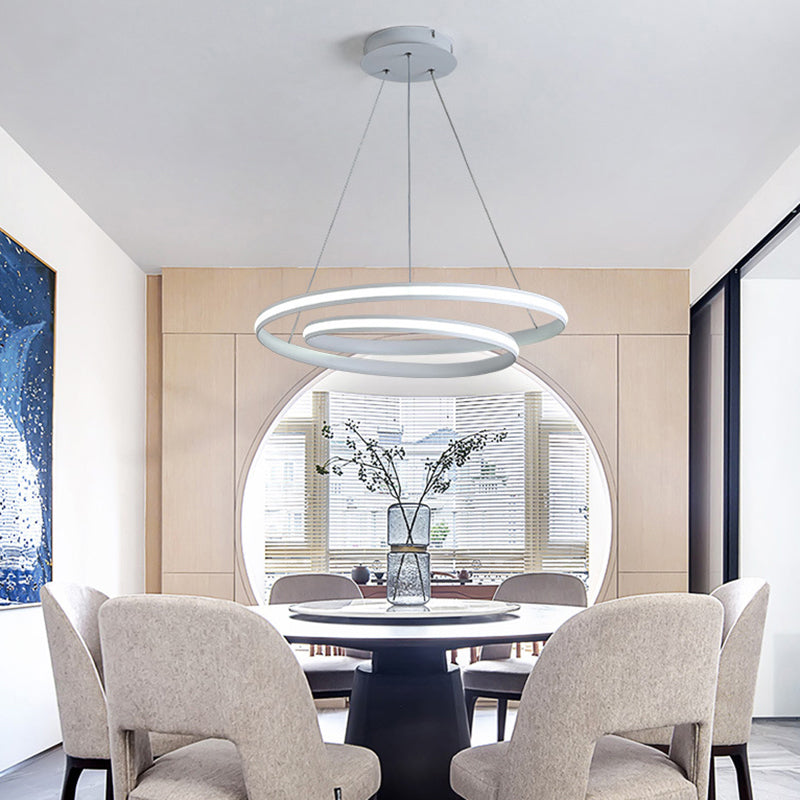 Minimalist LED Pendant Light: Metallic Seamless Curve Chandelier for Dining Room