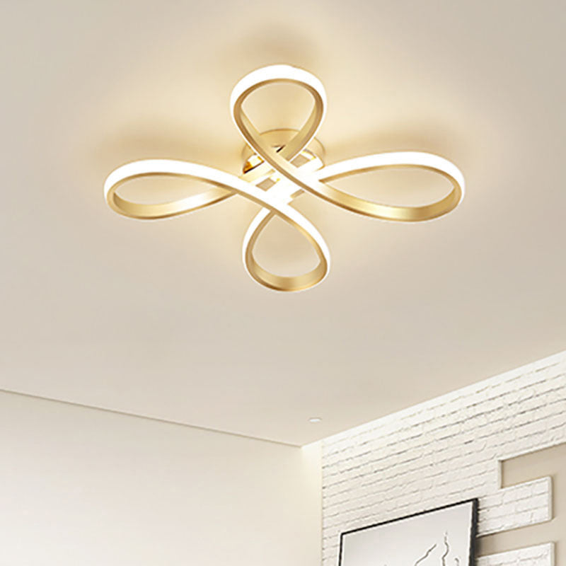 Gold Floral Semi-Flush LED Ceiling Light for Modern Bedrooms