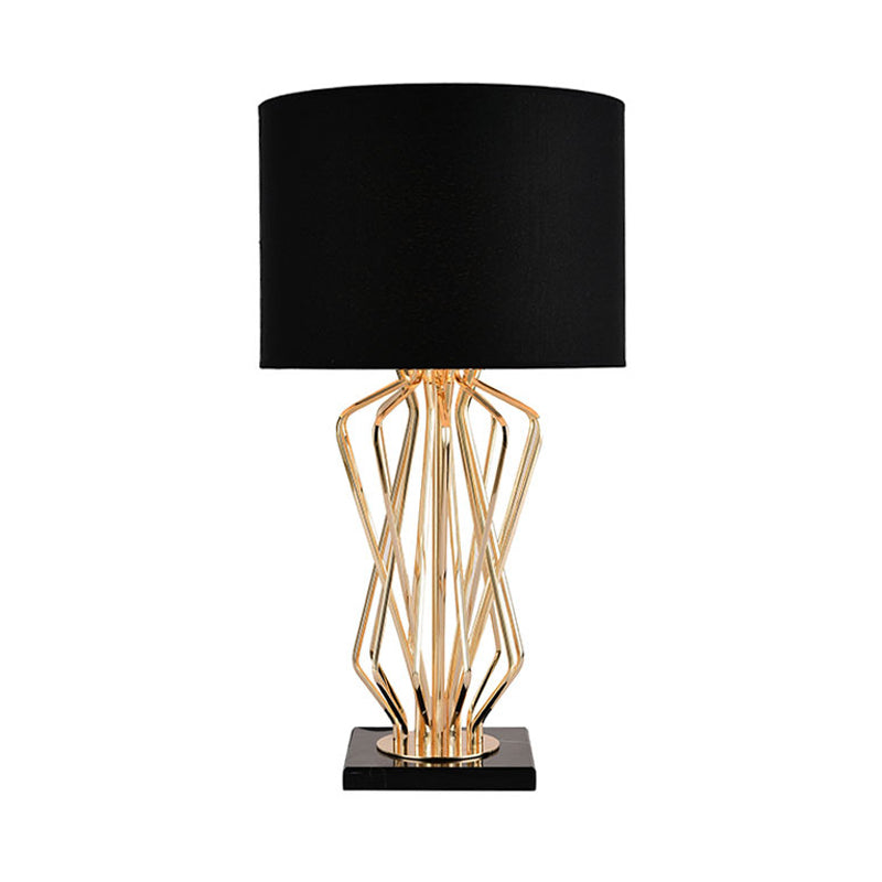 1-Light Black/White Task Table Lamp with Geometric Base for Bedroom