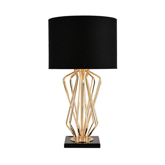 1-Light Black/White Task Table Lamp with Geometric Base for Bedroom