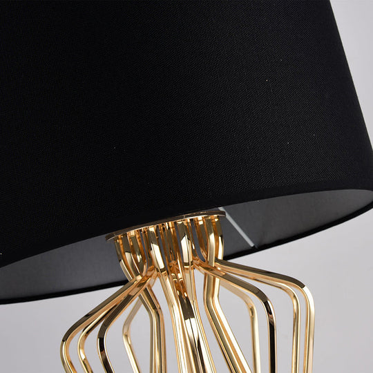 1-Light Black/White Task Table Lamp with Geometric Base for Bedroom