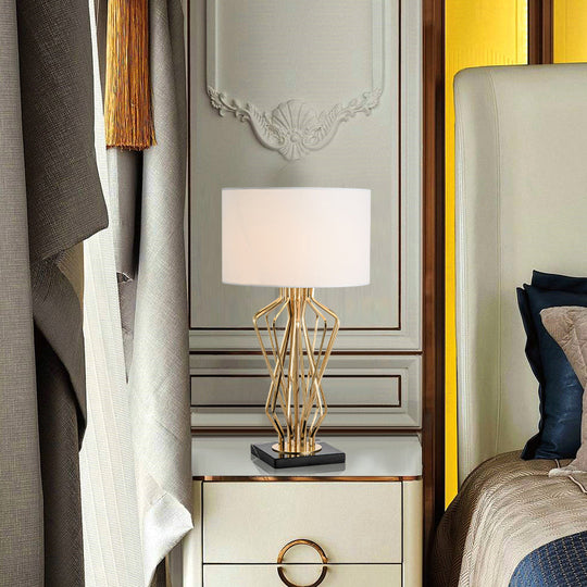 1-Light Black/White Task Table Lamp with Geometric Base for Bedroom