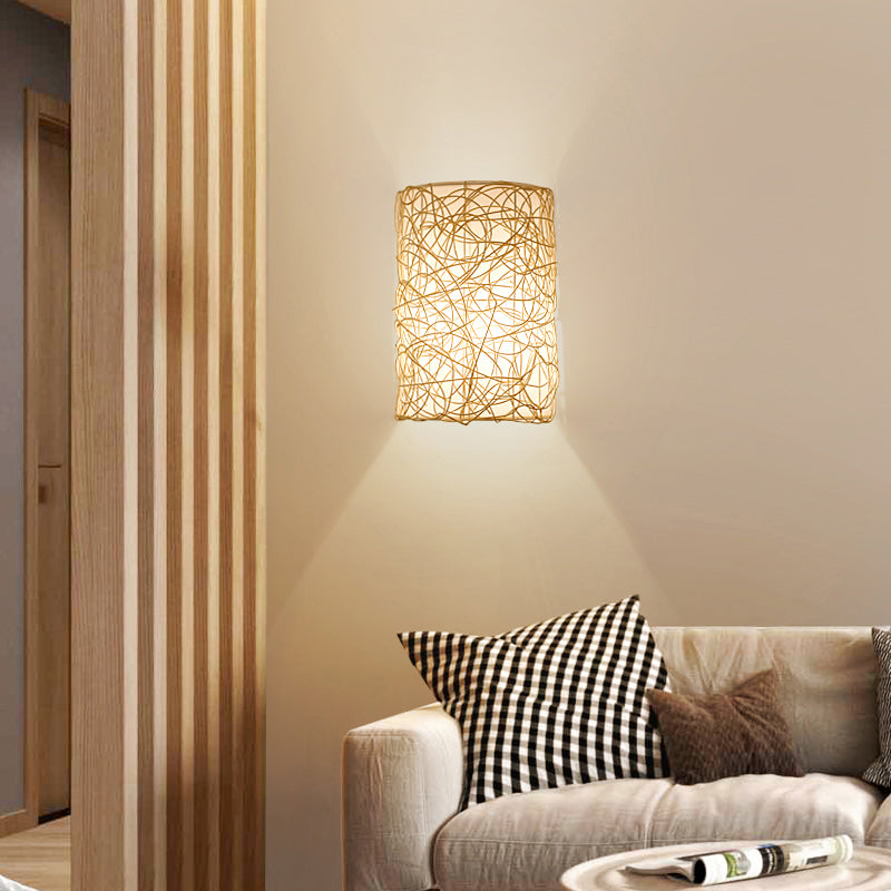 Nordic Style Rattan Wall Lamp - Half Cylinder Shape for Corridors