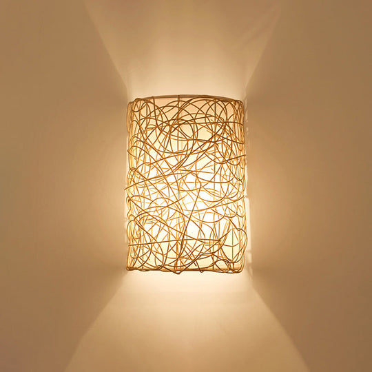 Nordic Style Rattan Wall Lamp - Half Cylinder Shape for Corridors