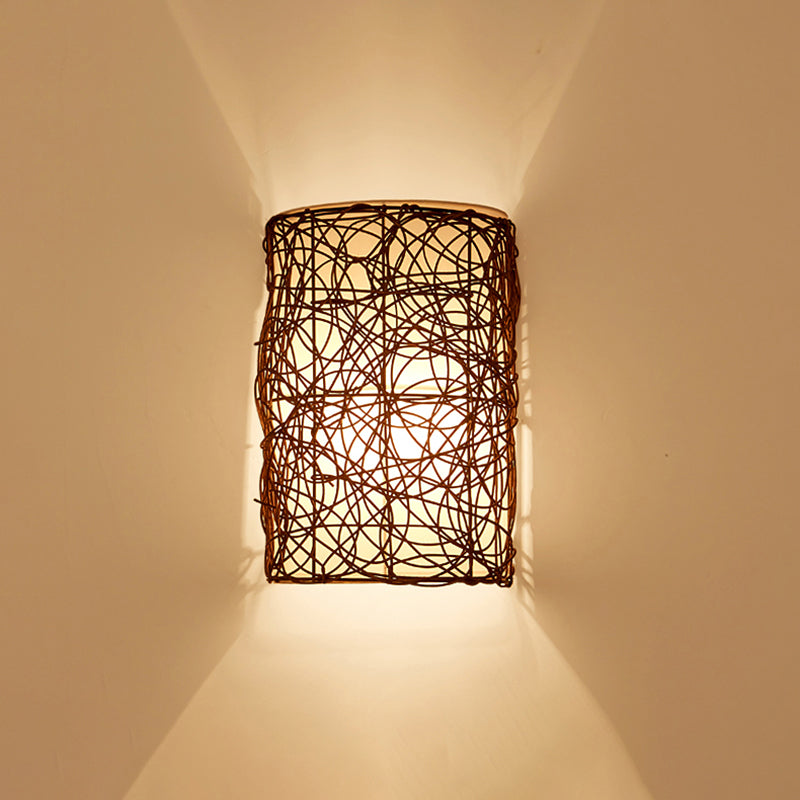 Nordic Style Rattan Wall Lamp - Half Cylinder Shape for Corridors