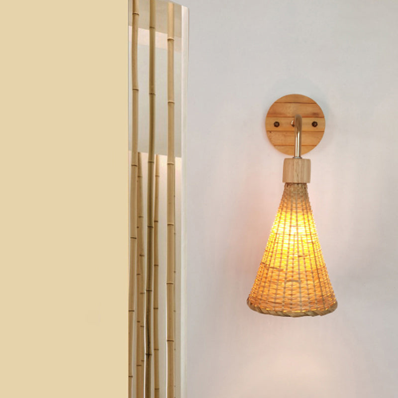 Bamboo Single-Bulb Wall Mounted Lamp: Handcrafted Corridor Light Fixture in Contemporary Wood Design