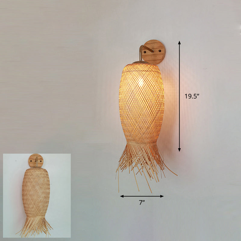 Bamboo Single-Bulb Wall Mounted Lamp: Handcrafted Corridor Light Fixture in Contemporary Wood Design