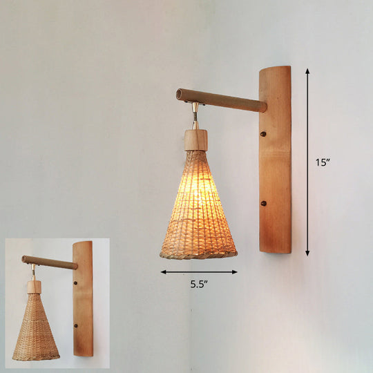 Bamboo Single-Bulb Wall Mounted Lamp: Handcrafted Corridor Light Fixture in Contemporary Wood Design