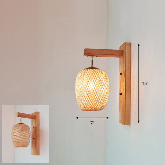 Bamboo Single-Bulb Wall Mounted Lamp: Handcrafted Corridor Light Fixture in Contemporary Wood Design