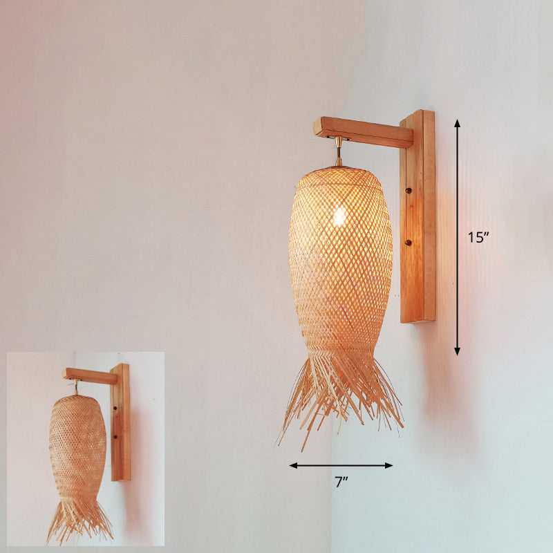 Bamboo Single-Bulb Wall Mounted Lamp: Handcrafted Corridor Light Fixture in Contemporary Wood Design