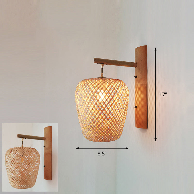Bamboo Single-Bulb Wall Mounted Lamp: Handcrafted Corridor Light Fixture in Contemporary Wood Design