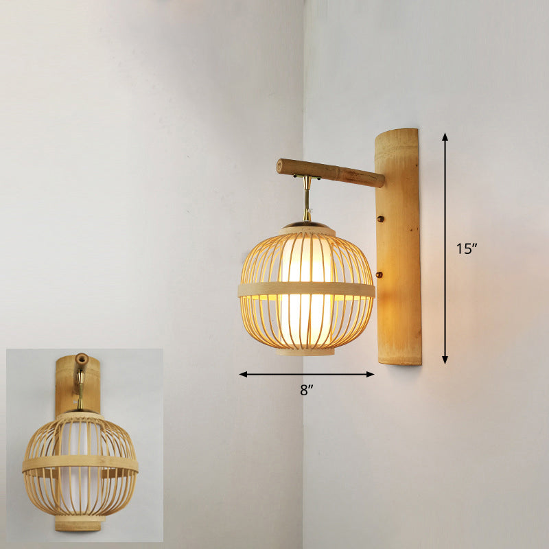 Bamboo Single-Bulb Wall Mounted Lamp: Handcrafted Corridor Light Fixture in Contemporary Wood Design