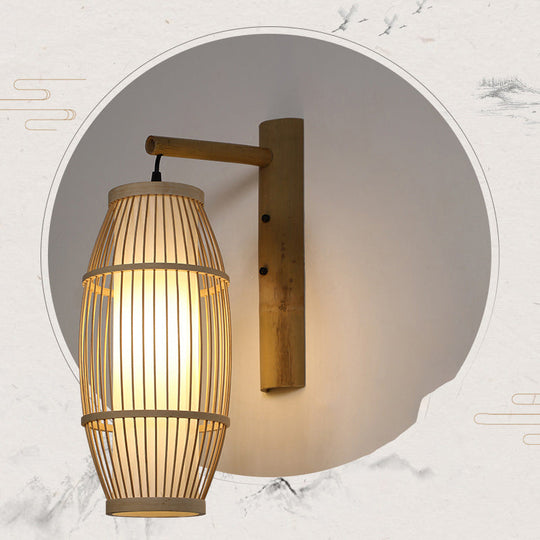 Nordic Style Bamboo Handmade Wall Lamp - Wood Wall Light for Corridor, 1 Bulb Fixture