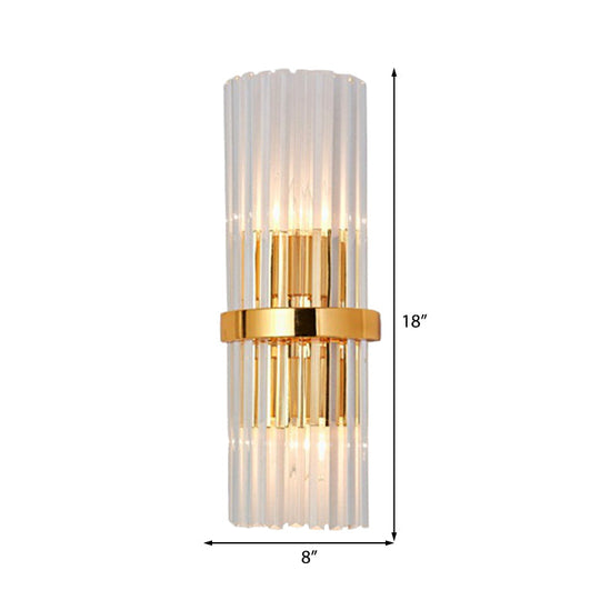 Modern Brass Finished Wall Mounted Sconce Lighting with Clear Crystal Shade - Set of 2