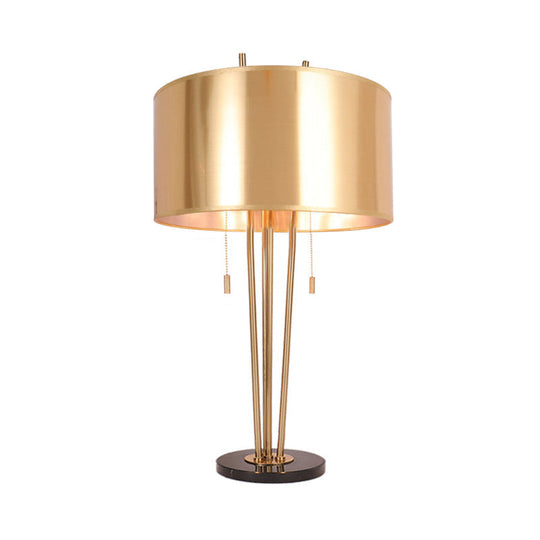 1-Light Traditional Drum Shape Reading Lamp in Black/White/Gold for Bedroom with Pull Chain - Desk Light