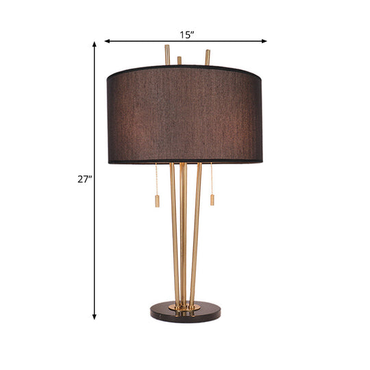 1-Light Traditional Drum Shape Reading Lamp in Black/White/Gold for Bedroom with Pull Chain - Desk Light