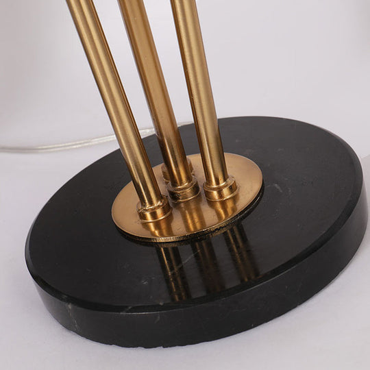 1-Light Traditional Drum Shape Reading Lamp in Black/White/Gold for Bedroom with Pull Chain - Desk Light