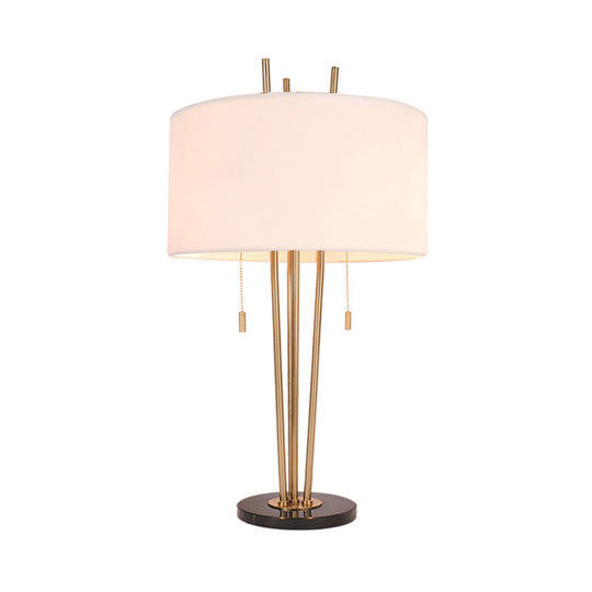 1-Light Traditional Drum Shape Reading Lamp in Black/White/Gold for Bedroom with Pull Chain - Desk Light
