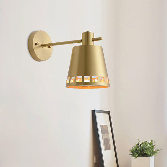 Modern Metallic Brass Wall Mount Light with Clear Crystal Accent - Perfect for Living Room
