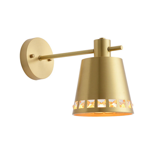 Modern Metallic Brass Wall Mount Light with Clear Crystal Accent - Perfect for Living Room