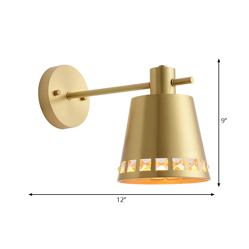 Modern Metallic Brass Wall Mount Light with Clear Crystal Accent - Perfect for Living Room
