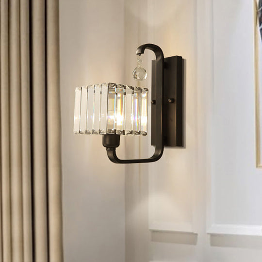 Modern Black/Gold Wall Sconce with Crystal Shade - Indoor Cubic Light Fixture