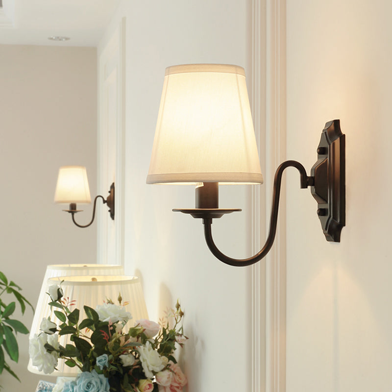 Simple Black Fabric Tapered Wall Lamp with Curved Arm – Ideal for Single Corridor Wall Lighting