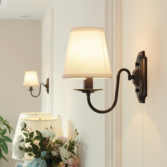 Simple Black Fabric Tapered Wall Lamp with Curved Arm – Ideal for Single Corridor Wall Lighting