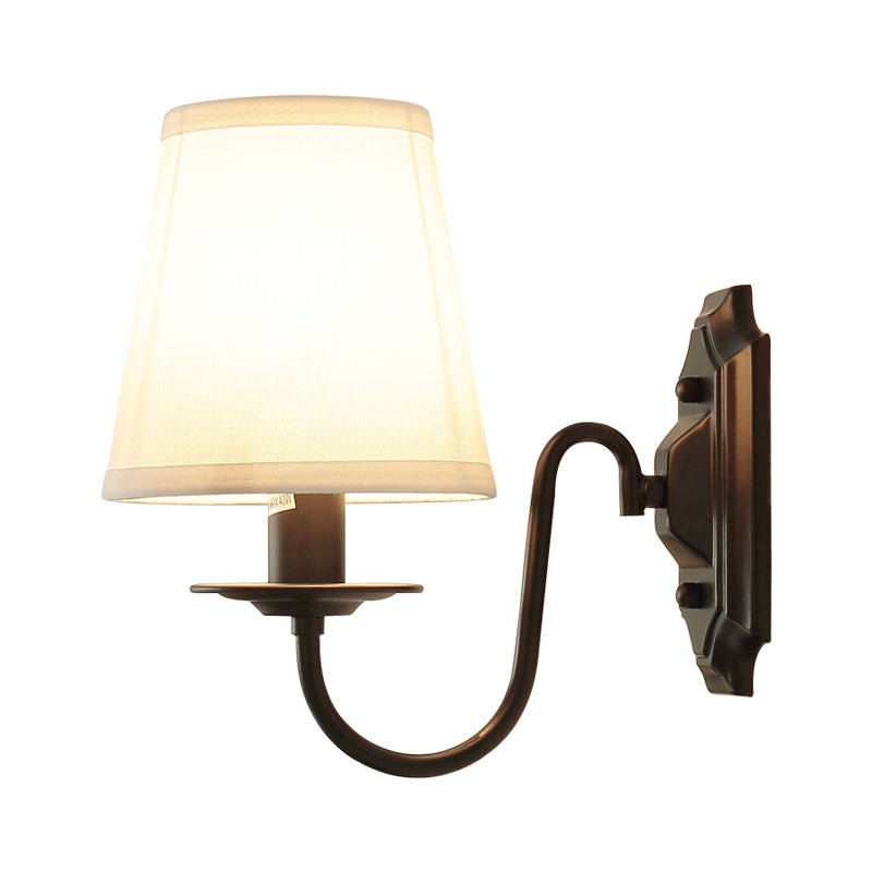 Simple Black Fabric Tapered Wall Lamp with Curved Arm – Ideal for Single Corridor Wall Lighting