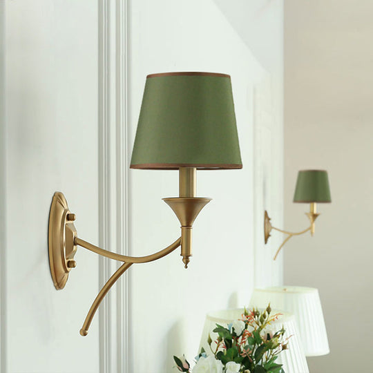 Retro Style Fabric Wall Light Fixture for Corridor - Tapered Shade Wall Mount Light